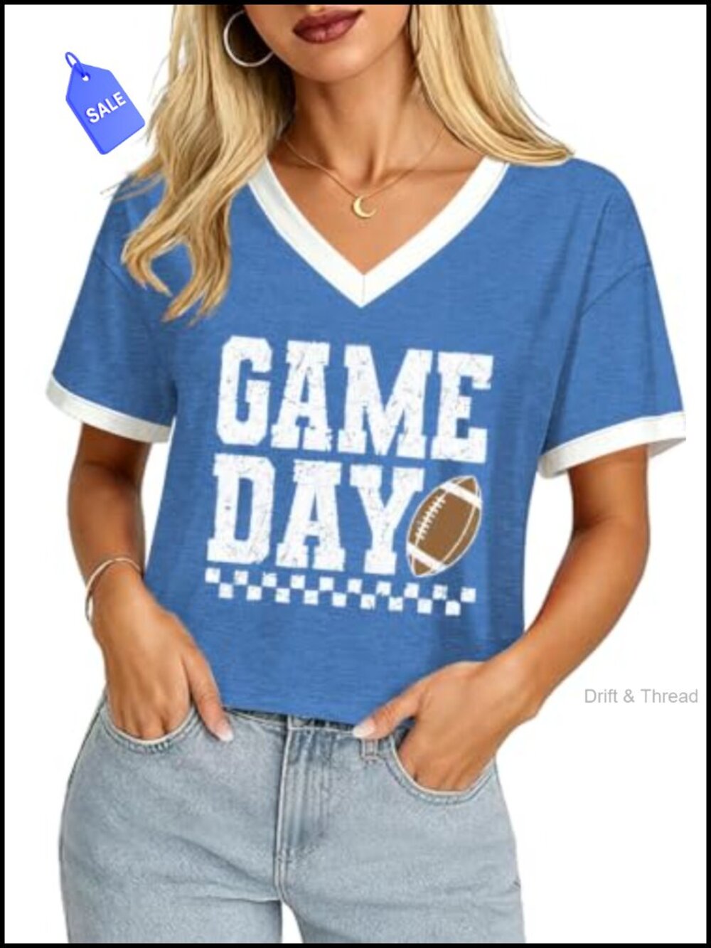 Game Day Football Shirt Women V-Neck Short Sleeve Crop Top Fans Tee